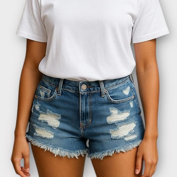 mossimo High Rise Festival Cutoff Jean Denim Shorts Size 10 - Picture 1 of 5